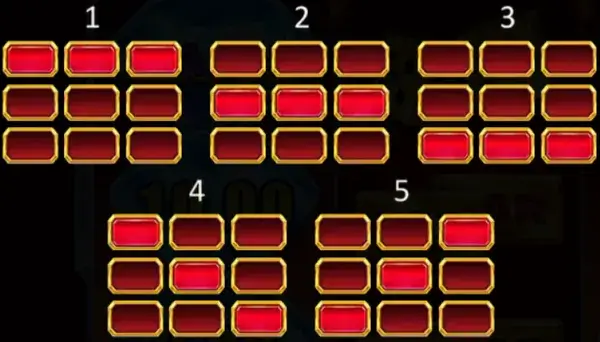 Five fixed payline paths drawn over the Diamonds Power 3x3 grid.